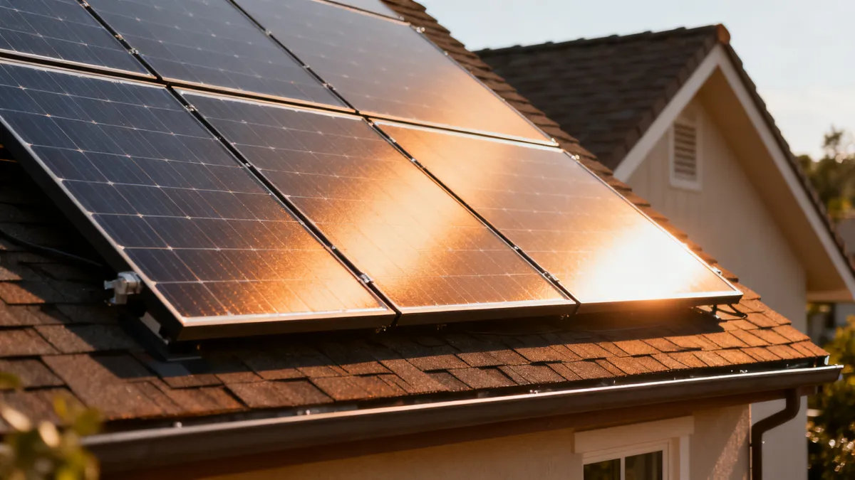 Panneaux solaires alignés sur une toiture en terre cuite à Lamothe-Capdeville
